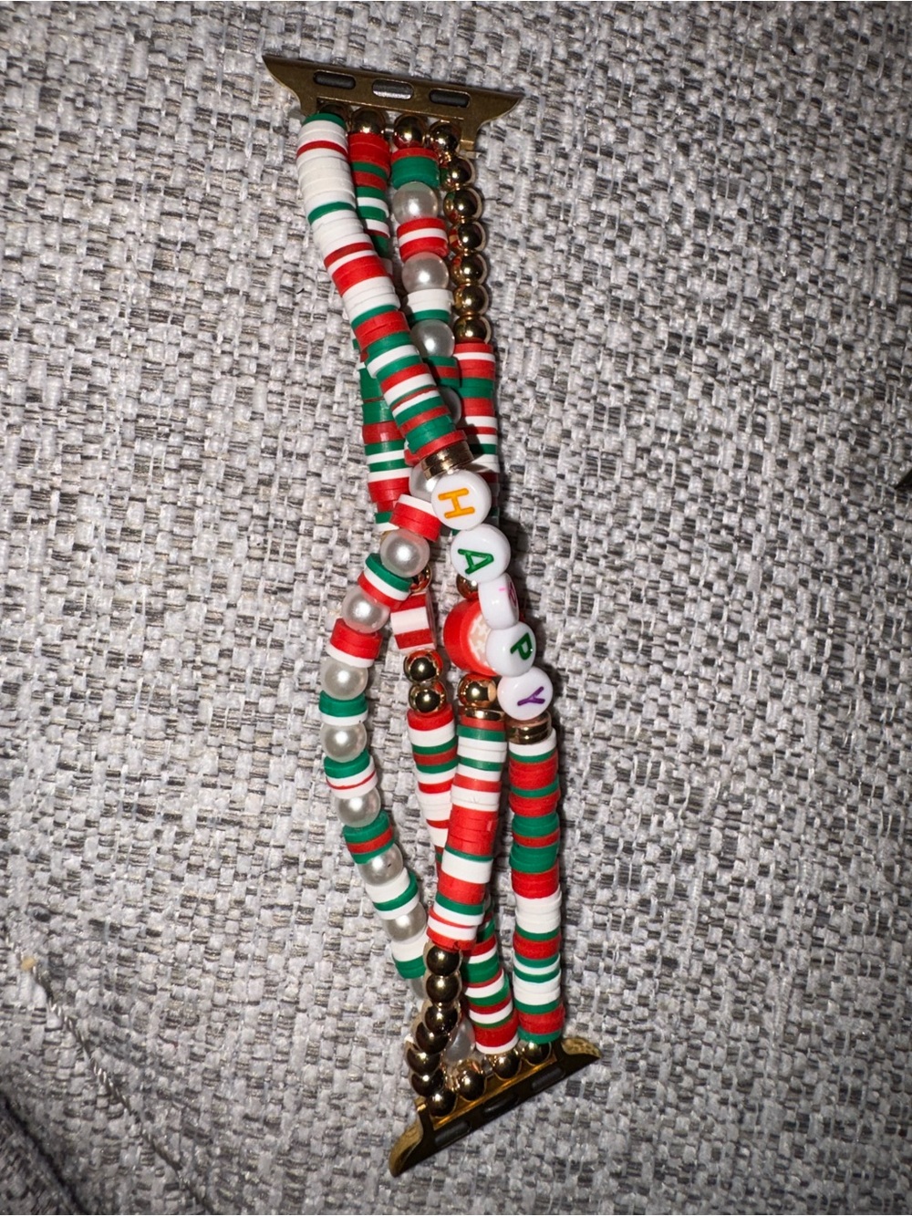 Beaded Multi-Strand Holiday Watch Band - Red, Green & White